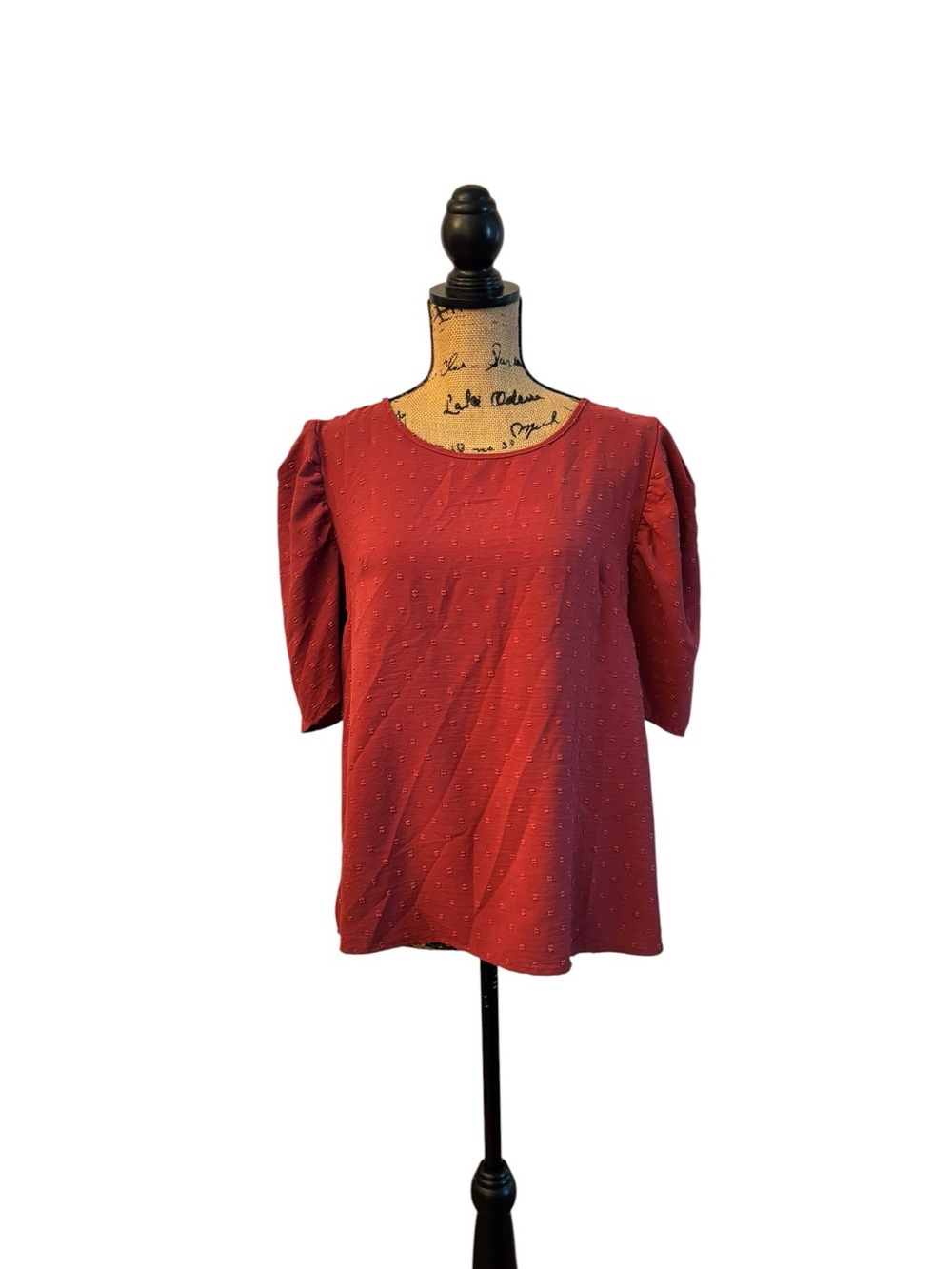 SHEIN Rust Red Puff Sleeve Textured Top XL